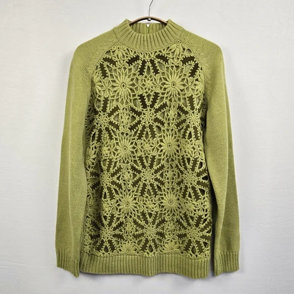 Vintage Suede Wool Crochet Mock Neck Sweater Floral Embroidered - Picture 11 of 12